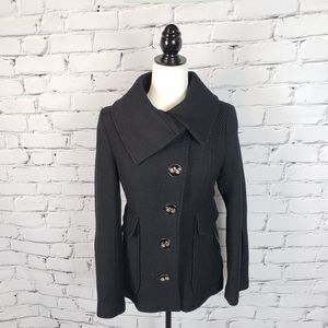 Mackage Black Wool-blend Coat with Leather Trim